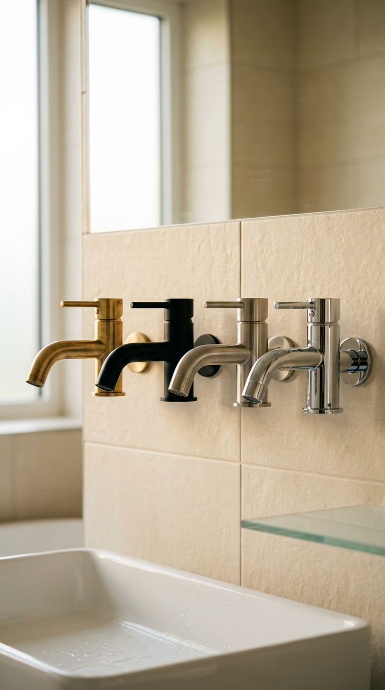 Four hardware finishes — brushed brass, matte black, brushed nickel, polished chrome — compared