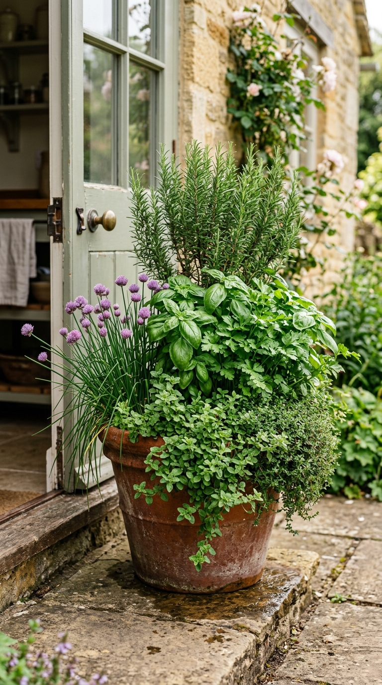 Scandinavian-style containers on a light wooden deck