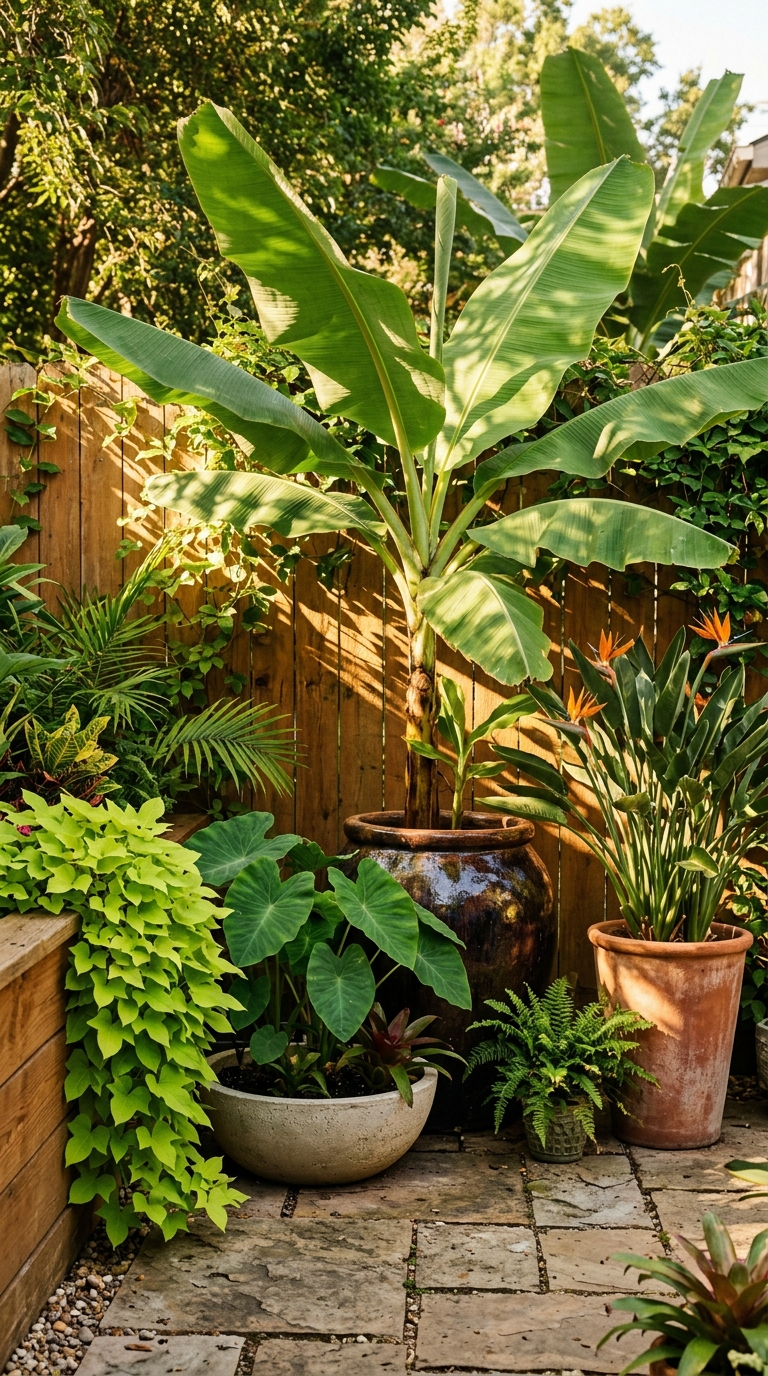 Empty aged terracotta pot on its side in a garden corner