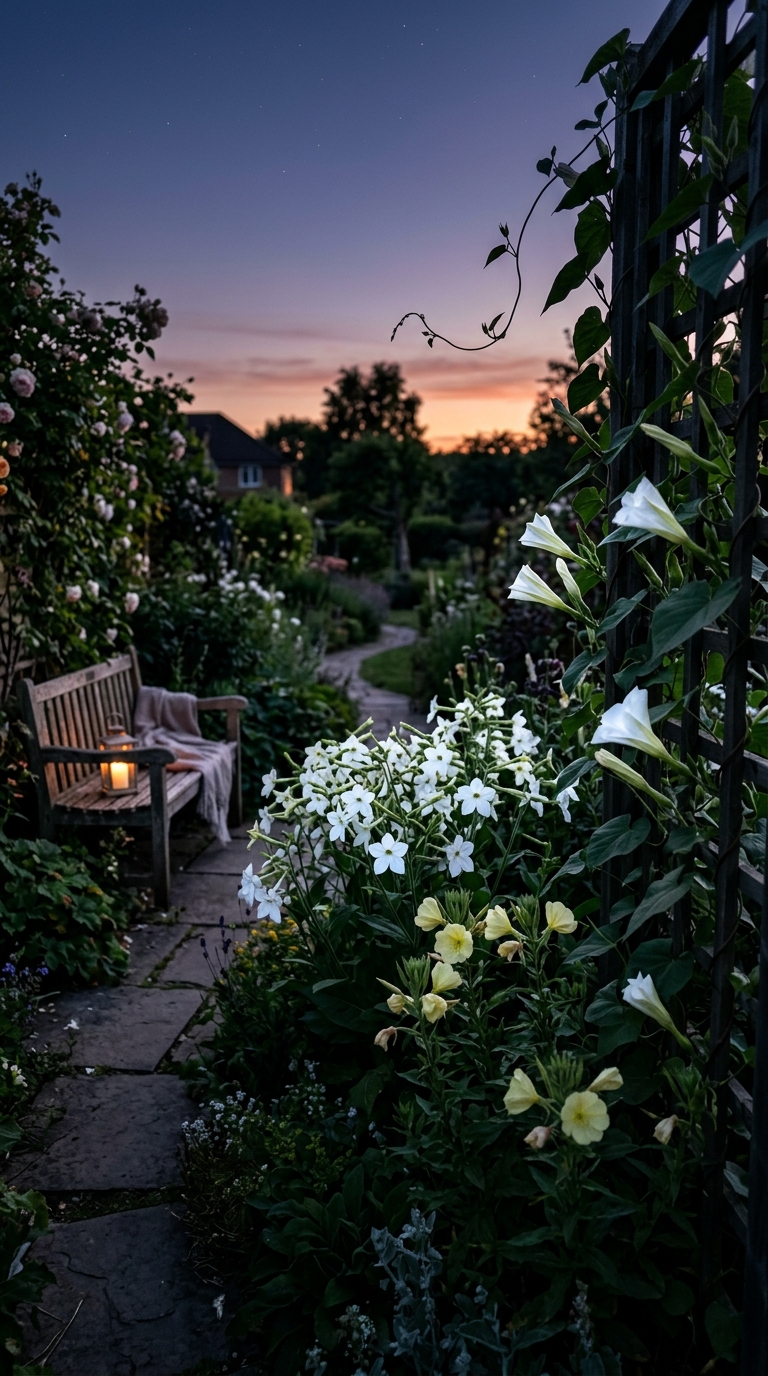 Spring bulbs blooming through a perennial border with tulips and daffodils