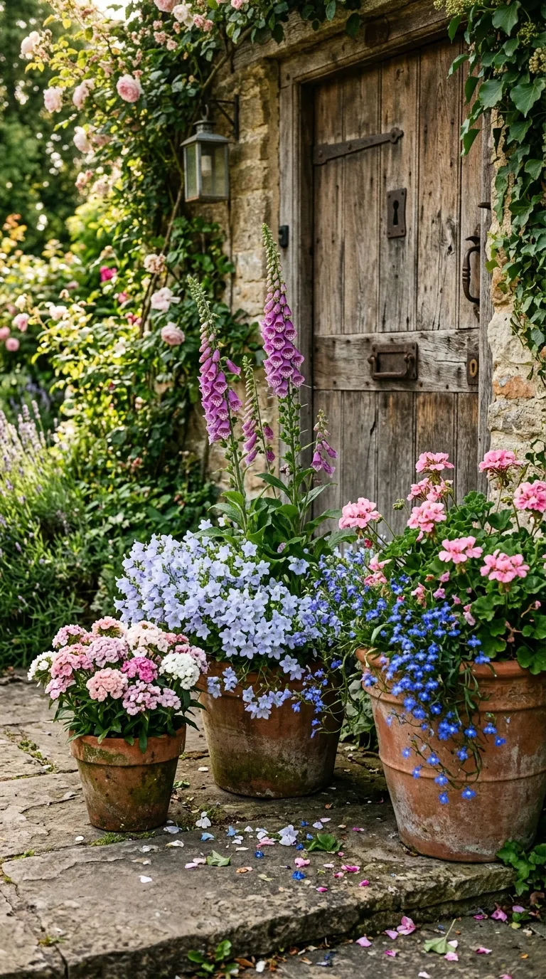 Container gardening ideas with terracotta pots on matching saucers for polished look