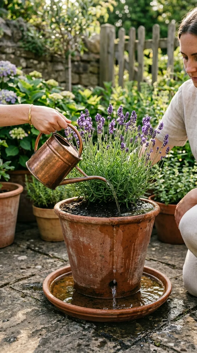 Drainage hole in terracotta pot base for healthy container gardening ideas