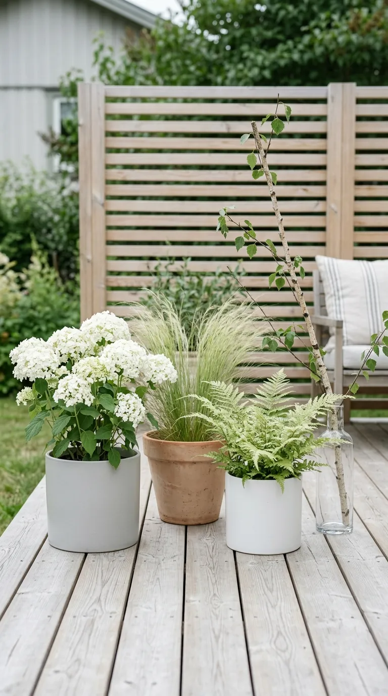 Pebble mulch on potted plants for polished container gardening ideas outdoors