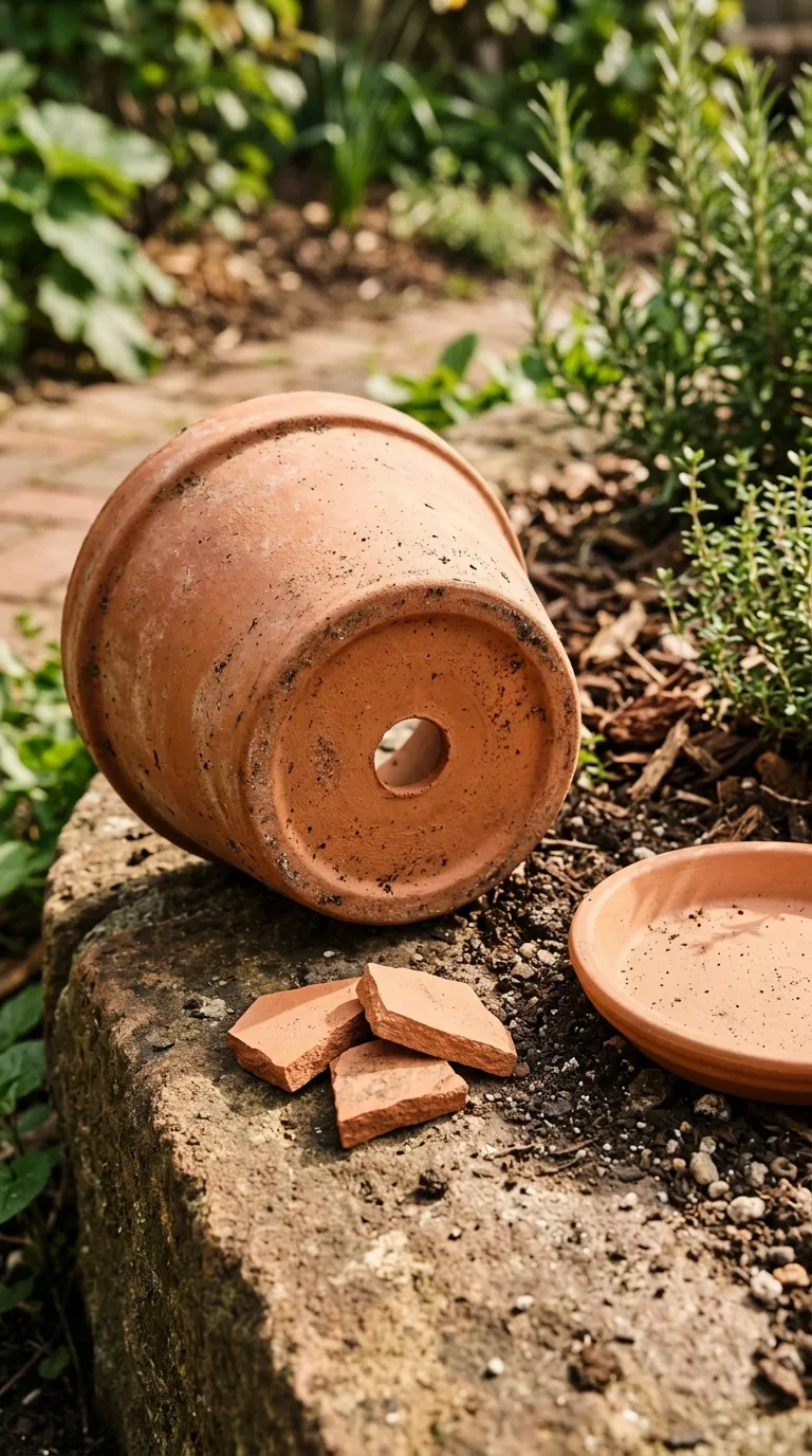 Stacked terracotta pot tower with potted herbs for creative pot garden display