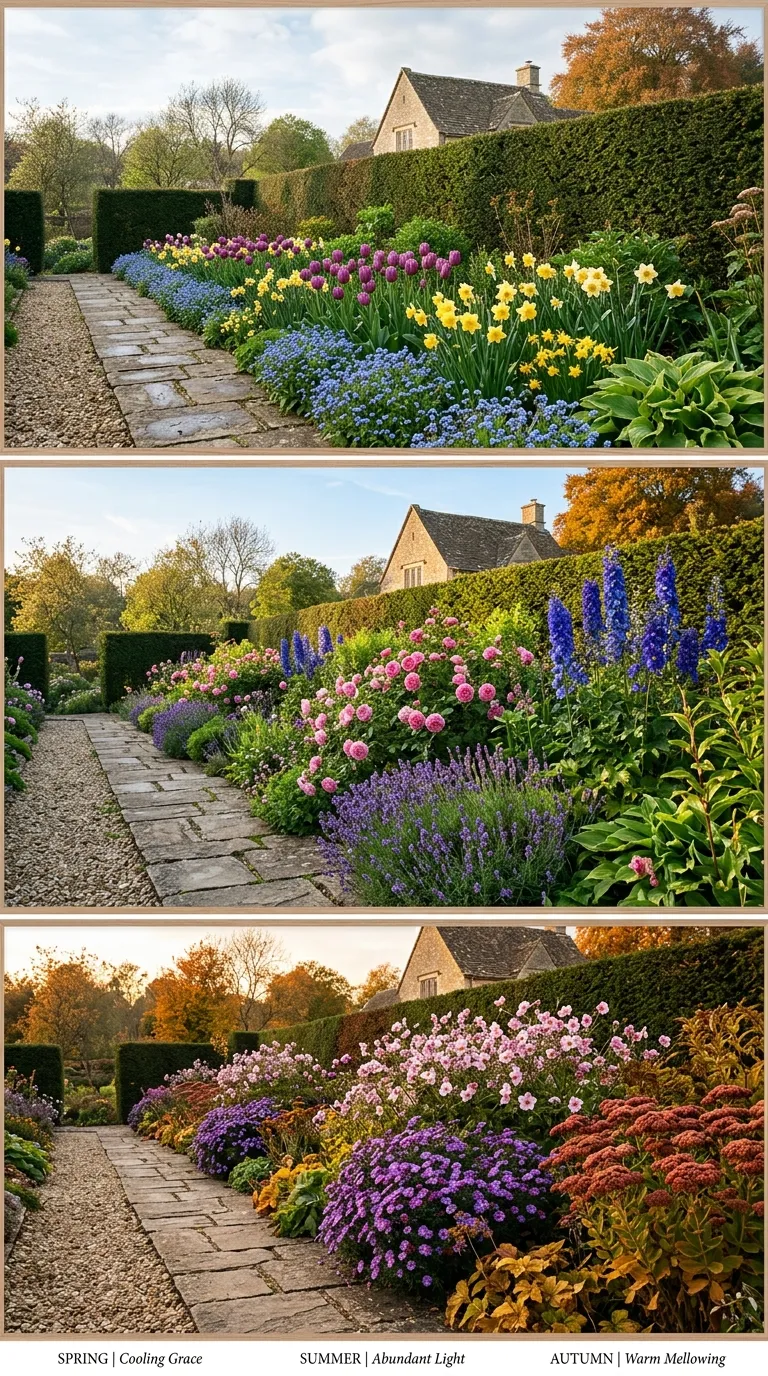 Handwritten bloom calendar pinned to a shed wall for flower garden planning