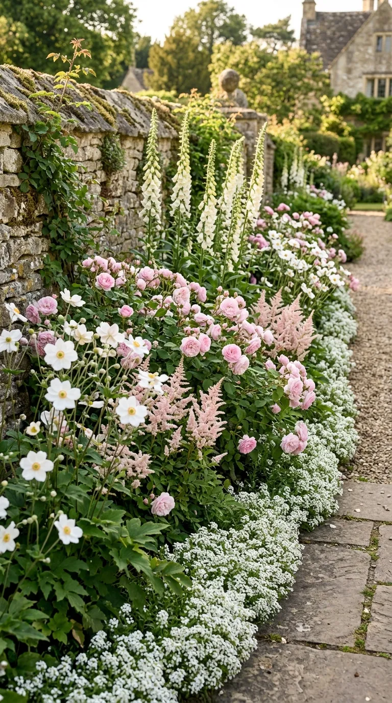 Garden bed with plants matched to sunny and shady conditions for flower garden ideas