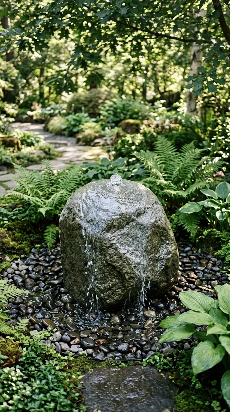 Bubbling stone water feature as a stunning garden feature idea