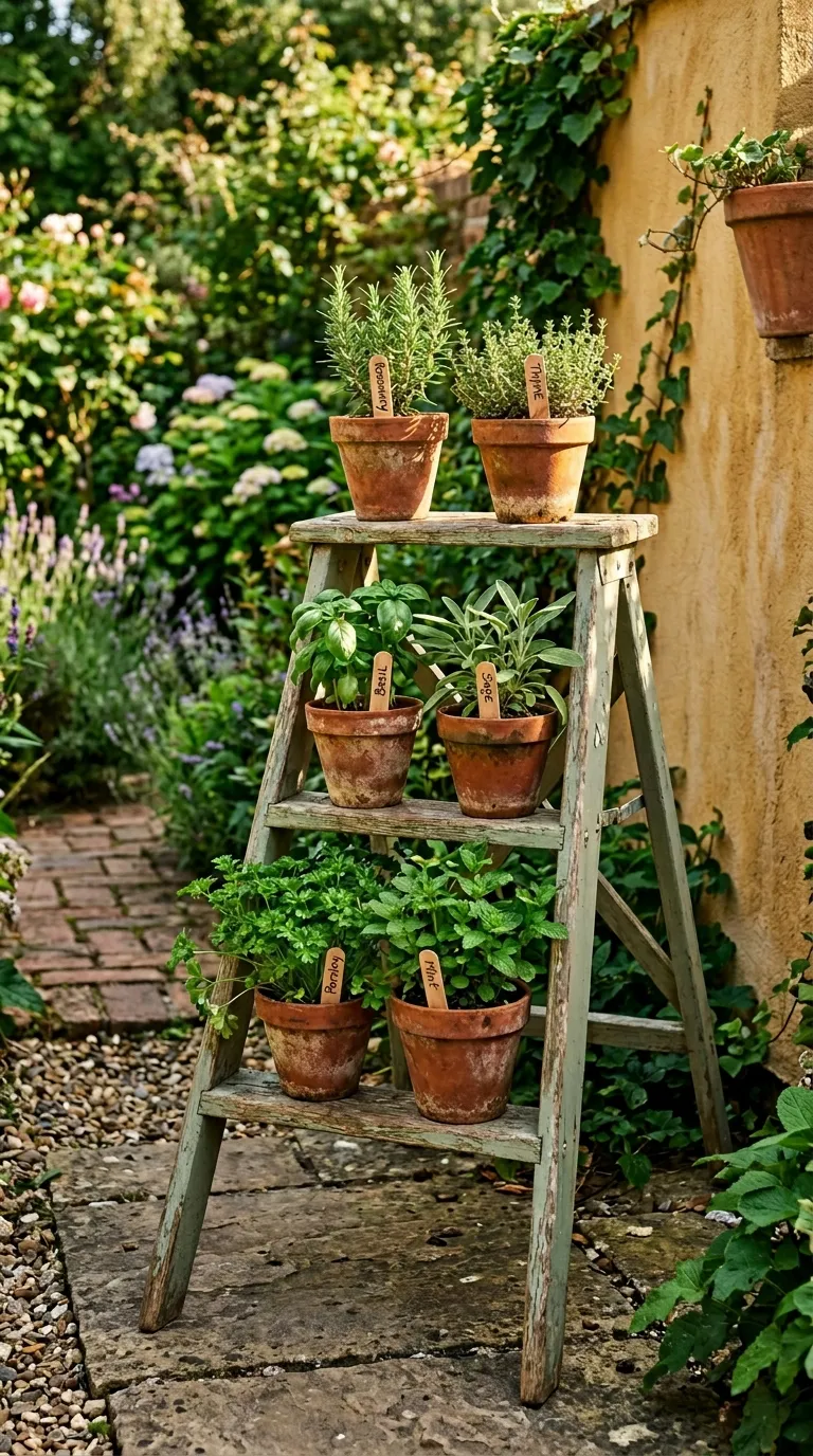 Vintage metal wheelbarrow filled with soil for an outdoor herb garden