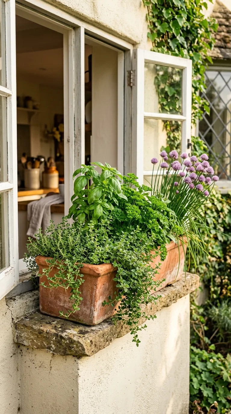Glazed pot with parsley cilantro mint and lemon balm for herb garden ideas